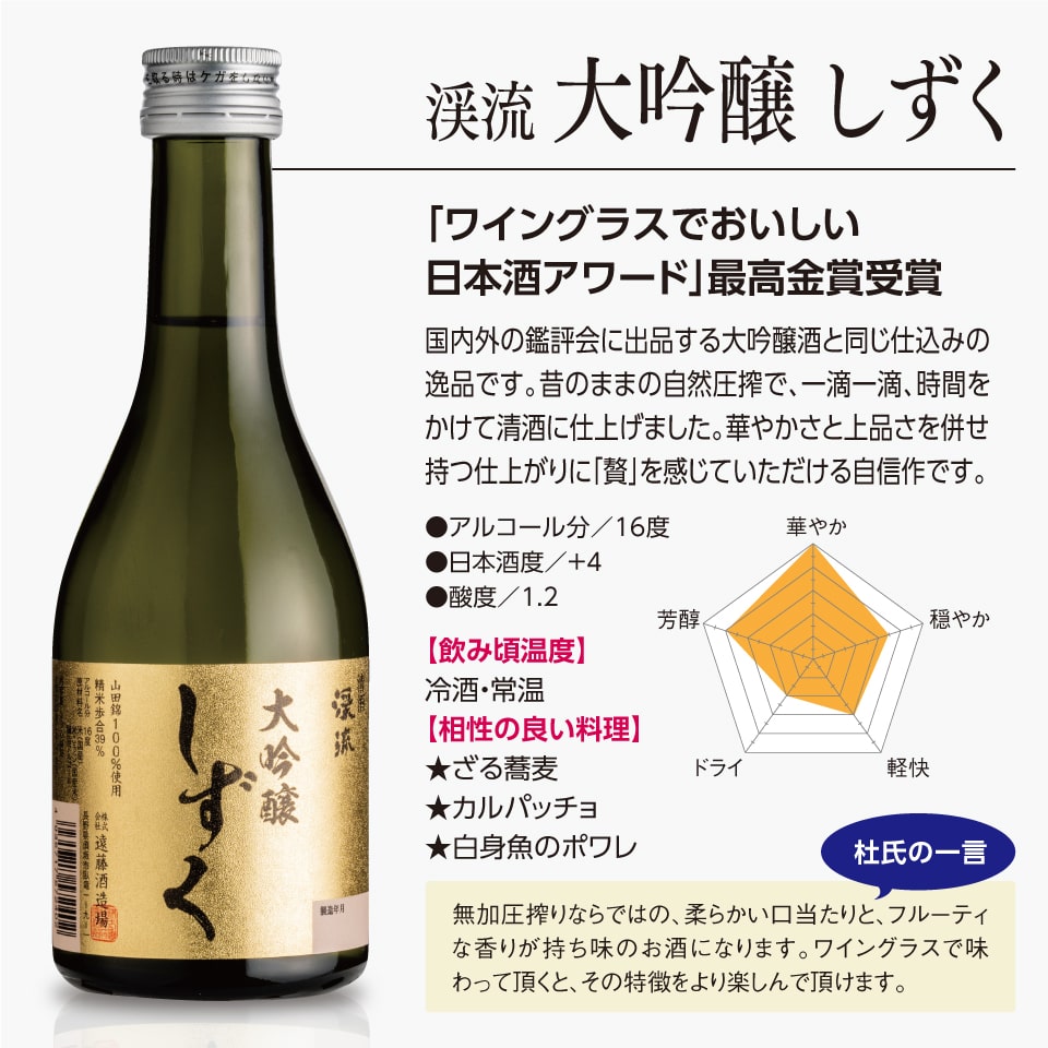 フルーティーな香りとスッキリとした辛口のお酒